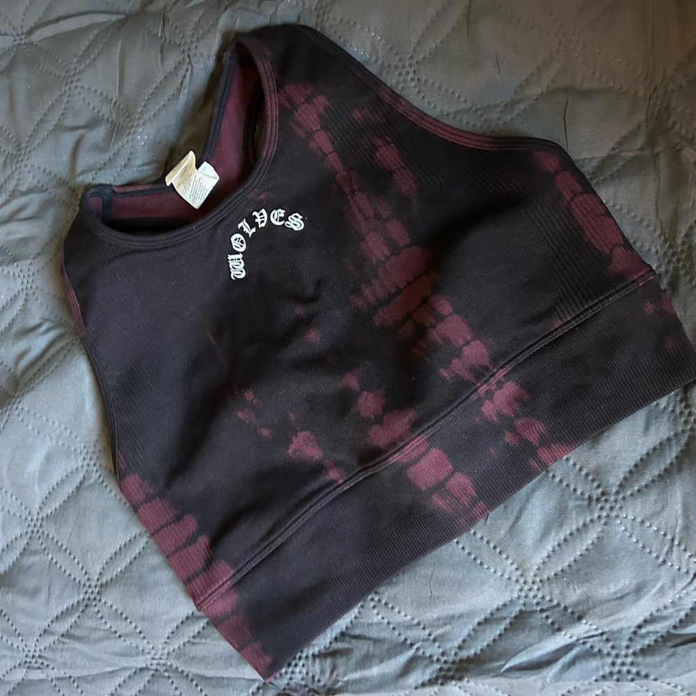 Darc Sport Black and Burgundy Tie-Dye Crop Tank Top
